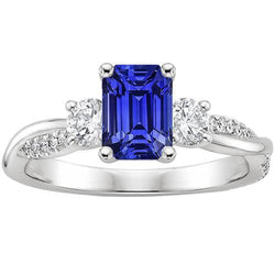 Anello solitario con 4,25 carati blu zaffiro 3 accenti di pietre