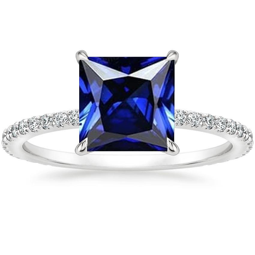 Anello solitario con accenti Princess Cut Ceylon Sapphire Nuovo 6 carati - harrychadent.it