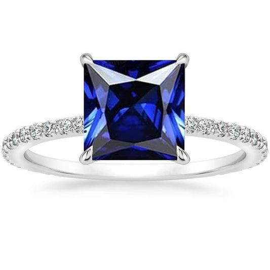 Anello solitario con accenti Princess Cut Ceylon Sapphire Nuovo 6 carati - harrychadent.it