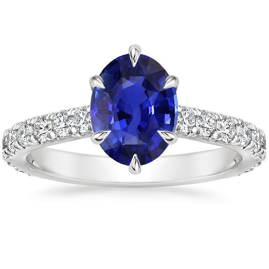 Anello solitario con accenti Zaffiro blu e pavé di diamanti 4 carati - harrychadent.it