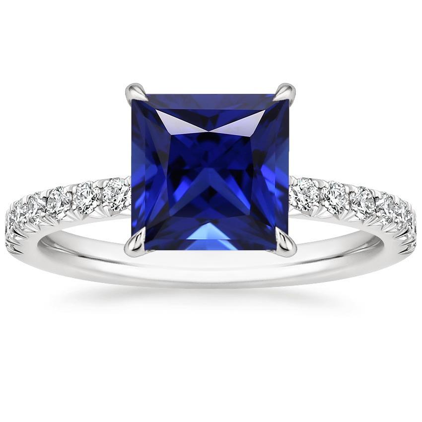 Anello solitario con accenti di diamanti e zaffiro blu taglio principessa 5.50 carati - harrychadent.it