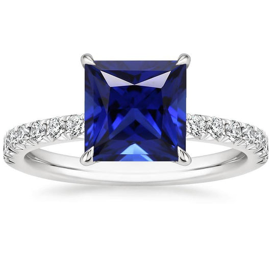 Anello solitario con accenti di diamanti e zaffiro blu taglio principessa 5.50 carati - harrychadent.it