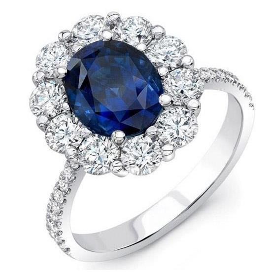 Solitario con accenti Sri Lanka Zaffiro Diamanti 4,75 Ct. Anello WG 14K - harrychadent.it