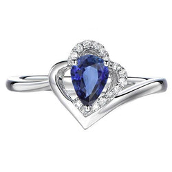 Anello solitario con accenti di zaffiro blu da 2,50 carati e diamanti in oro bianco 14 carati