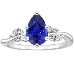 Anello solitario con accenti di zaffiro blu da 3,50 carati e diamanti in oro bianco 14 carati