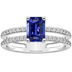 Anello solitario con accenti di zaffiro blu da 4,50 carati e diamante in oro bianco 14 carati