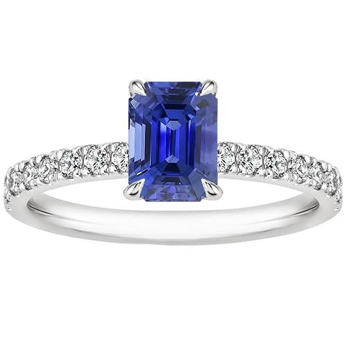 Anello Solitario con Accenti Zaffiro Blu Radiante e Diamante 4 Carati - harrychadent.it
