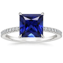 Anello solitario con accenti di zaffiro di Ceylon e diamante da 5.5 carati