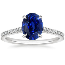 Anello solitario con accenti zaffiro blu e pavé di diamanti 3 carati