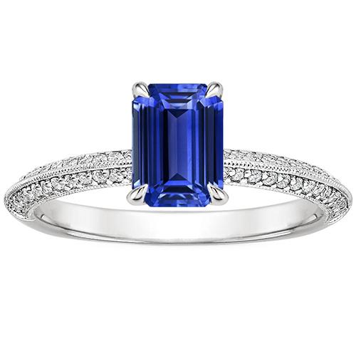 Anello solitario con accenti. zaffiro blu smeraldo e diamante 4 carati - harrychadent.it