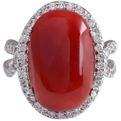 Anello solitario con accento 13.75 ct di corallo rosso e diamanti Novità - harrychadent.it