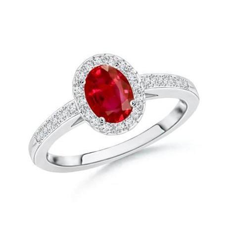 Anello solitario con accento 3.85 carati rubino e diamanti 14K WG - harrychadent.it