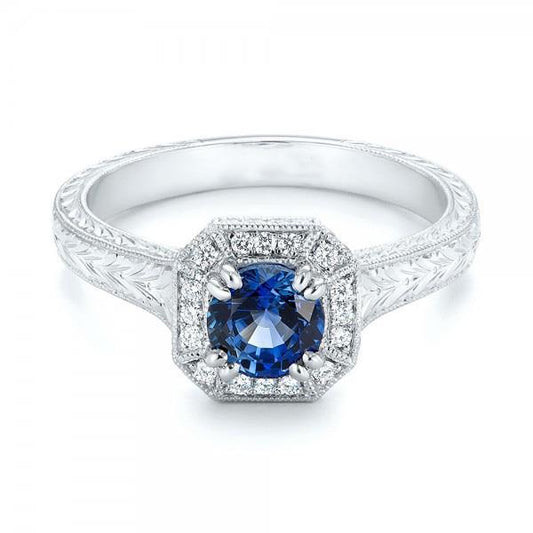 Anello solitario con accento in oro bianco con zaffiro da 3.75 ct e diamanti - harrychadent.it