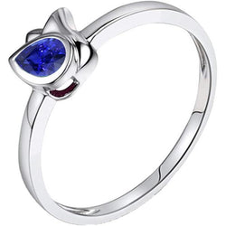 Anello solitario con castone Anniversary in oro bianco 14 carati con zaffiro blu da 1 carato
