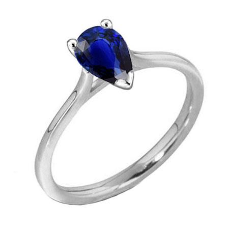 Anello solitario con castone a cattedrale in zaffiro di Ceylon taglio pera da 1 carato e oro bianco 14 carati - harrychadent.it
