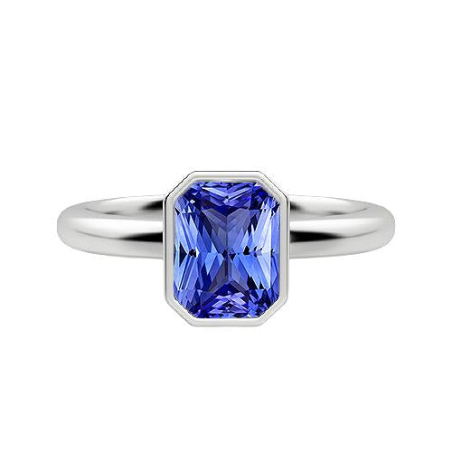 Anello solitario lunetta radiante con zaffiro blu naturale 1.50 carati - harrychadent.it