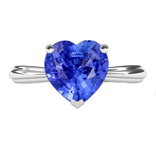 Anello solitario con cuore in zaffiro azzurro. 2.50 carati. set di gioielli - harrychadent.it