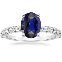 Anello solitario con diamante ovale e rotondo SriLanka Sapphire Accents 5 carati