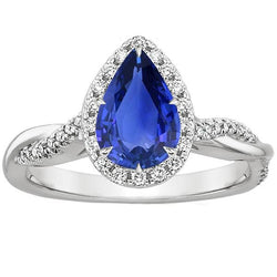 Anello solitario con diamanti Halo Blue Sapphire con accenti 5.50 carati