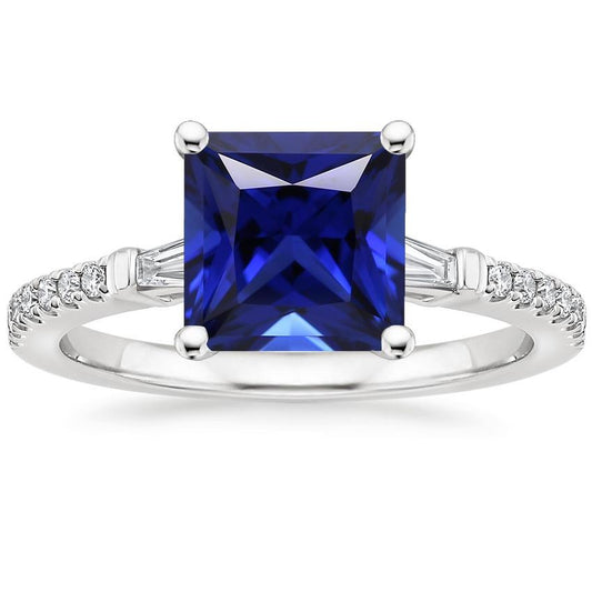 Anello solitario con diamanti e zaffiro di Ceylon taglio Princess 5.50 carati - harrychadent.it