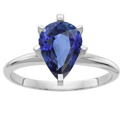 Anello solitario con gemme a pera Set di griffe con zaffiro blu 2.50 carati