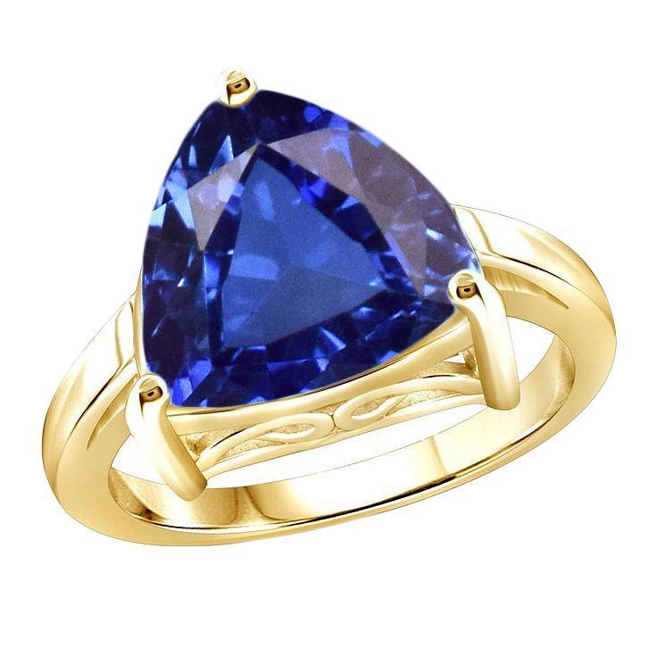 Solitaire Trillion Blue Sapphire Ring Gioielli in oro giallo 3 carati - harrychadent.it