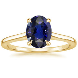 Anello solitario con oro giallo zaffiro dello Sri Lanka ovale da 3,50 carati
