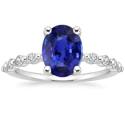 Anello solitario con pietre preziose con accenti di diamante Zaffiro di Ceylon 3 carati