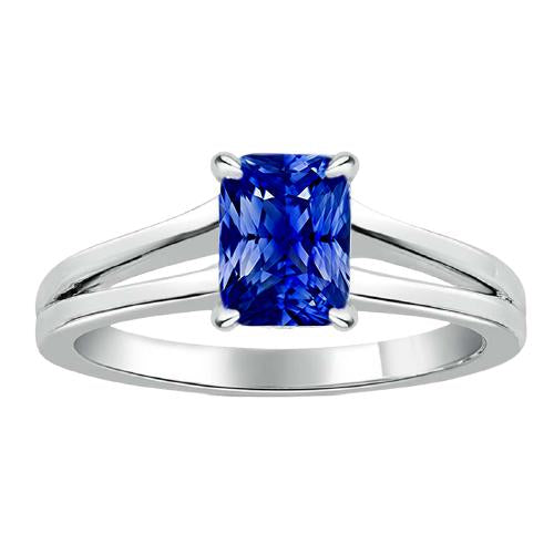 Anello solitario con pietre preziose. zaffiro blu radiante. 1.50 carati con gambo diviso - harrychadent.it