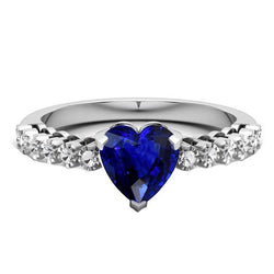Anello solitario con zaffiro a cuore di Ceylon con accenti di diamante 2 carati