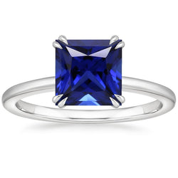 Anello solitario con zaffiro blu Princess Cut 5 carati Prong Set gioielli