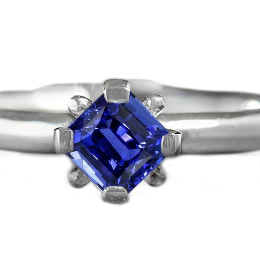 Anello solitario con zaffiro blu da 3.50 carati. taglio radiante. oro bianco 14K - harrychadent.it