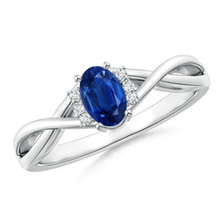 Anello solitario con zaffiro blu dello Sri Lanka con accenti di 1,80 carati e diamanti in oro bianco 14K