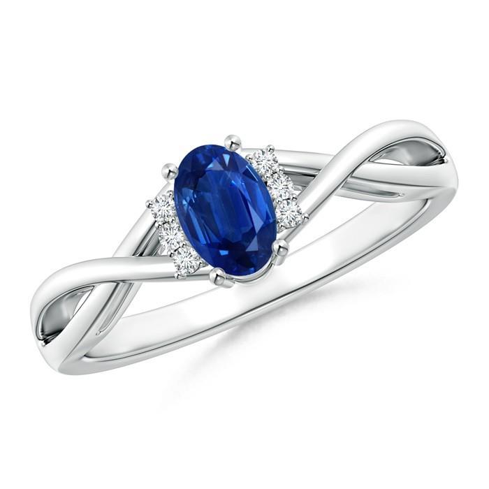 Anello solitario con accenti da 1,80 ct con zaffiro blu dello Sri Lanka e diamanti - harrychadent.it