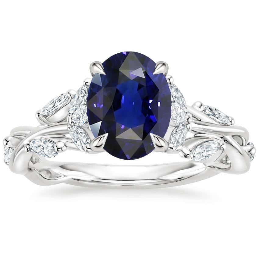 Anello solitario con zaffiro blu e accenti di diamante 5.50 carati stile foglia - harrychadent.it