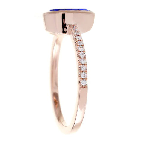 Anello solitario con zaffiro blu lunetta con diamanti in oro 3.50 carati - harrychadent.it