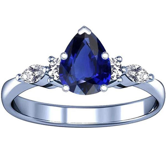 Anello Solitario Pera Zaffiro Blu Con Accenti Diamanti 3.50 Carati - harrychadent.it