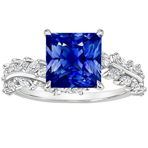 Gold Solitaire Princess Blue Sapphire Con Accenti Marquise 4 Carati - harrychadent.it