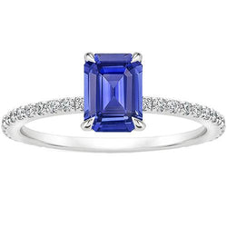 Anello solitario con zaffiro blu smeraldo 4 carati e accenti di diamanti