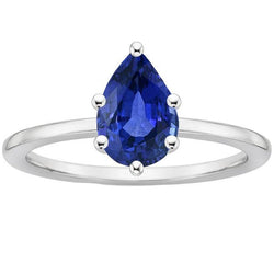 Anello solitario con zaffiro blu taglio pera da 2,50 carati in oro bianco 14 carati