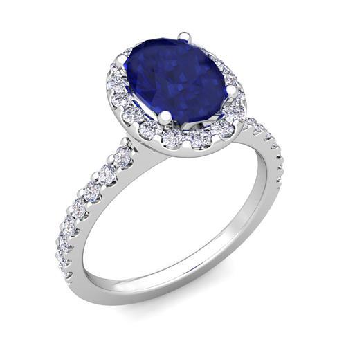 Solitario Con Accento 3.50 Carati Zaffiro Con Diamanti Anello Oro Bianco - harrychadent.it