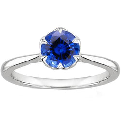Anello solitario con zaffiro dello Sri Lanka 2 carati con gambo affusolato in oro bianco