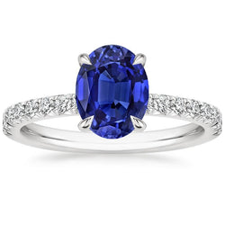 Anello solitario con zaffiro dello Sri Lanka con accenti di diamante 4 carati