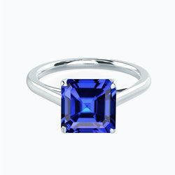 Anello solitario da 2.50 carati con pietra preziosa Asscher Ceylon Zaffiro oro 14K