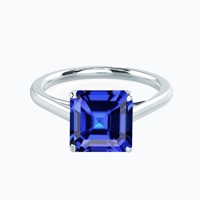 Anello solitario da 2.50 carati con pietra preziosa Asscher Ceylon Zaffiro oro 14K - harrychadent.it