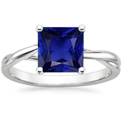 Anello solitario da donna 5 carati con zaffiro dello Sri Lanka. oro bianco 14K