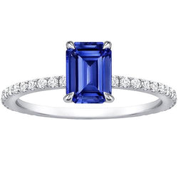 Anello solitario da donna con accenti. zaffiro blu smeraldo e diamante 4 carati