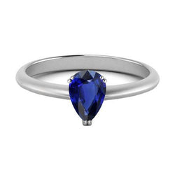 Anello solitario da donna con pera blu zaffiro. Set a doppia punta da 1 carato e oro bianco 14K