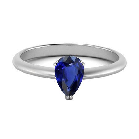 Anello solitario da donna con pera blu zaffiro. Set a doppia punta da 1 carato e oro bianco 14 carati - harrychadent.it