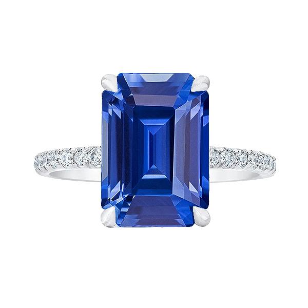 Anello solitario da donna con zaffiro blu smeraldo e diamanti accentati 5 carati - harrychadent.it